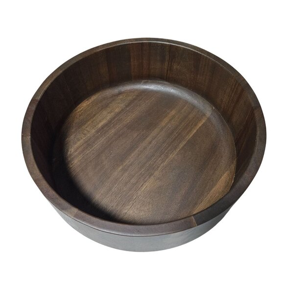 Handcrafted Wooden Salad Bowl Set 2 Serving Spoons 12 Inch Dark Walnut Finish - Picture 3 of 5